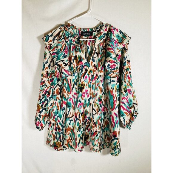 Marissa Blouse Ruffle Top Large Balloon Sleeve Colorful Flutter Y2K Boutique - Picture 3 of 9